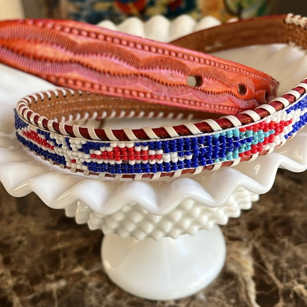 New Kids Beaded Leather Western Belt size 28
